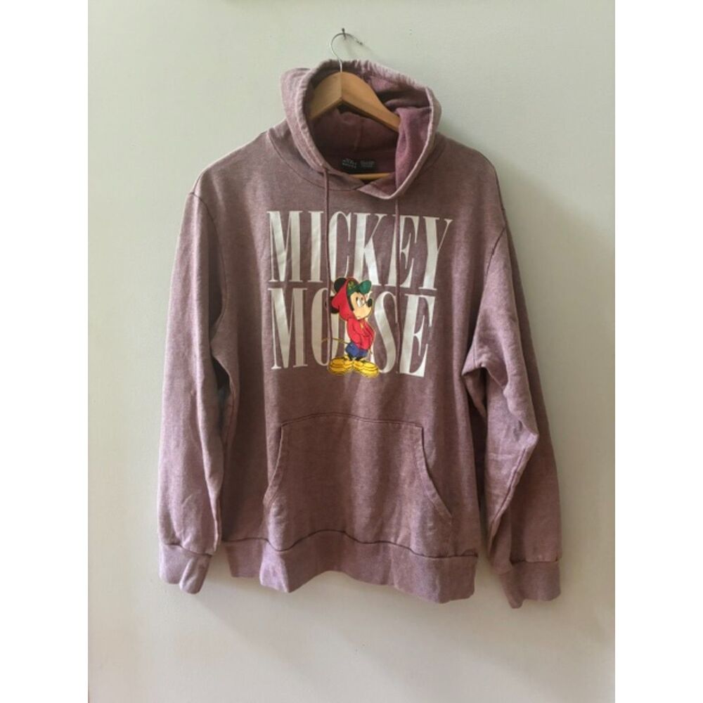 Disney Mickey Mouse Mineral Wash Hoodie Size Large Dusty Rose Graphic Pullover